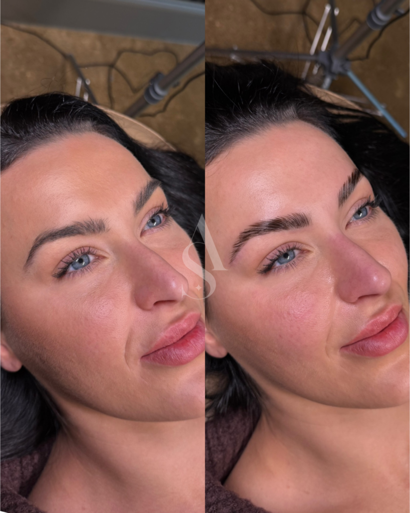 Brow lamination in Dallas at Arch + Skin. Natural lifted brows before and after.